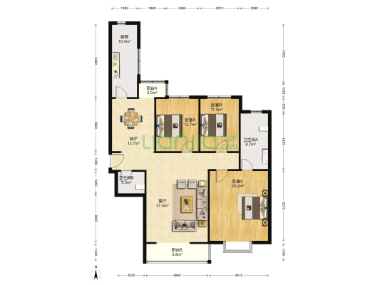 瑞银花园 3室2厅2卫 175平方