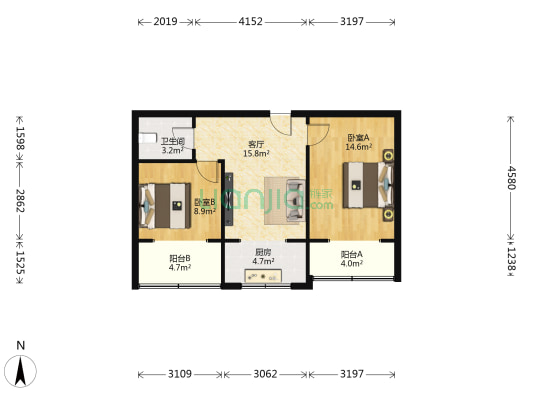 西安市第五医院土门家属院 2室1厅1卫 69平方