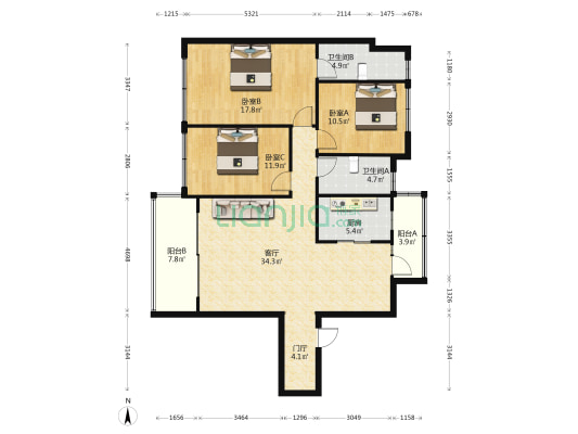 翰林首府 3室1厅2卫 128平方