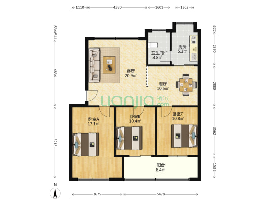 地质家园 3室2厅1卫 93平方