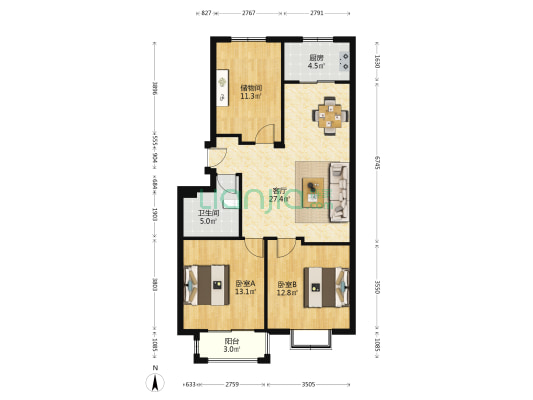 百年华府 2室1厅1卫 92平方