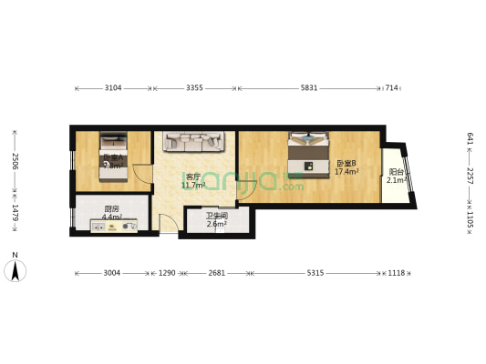 锡麟街行管局小区 2室1厅1卫 58平方
