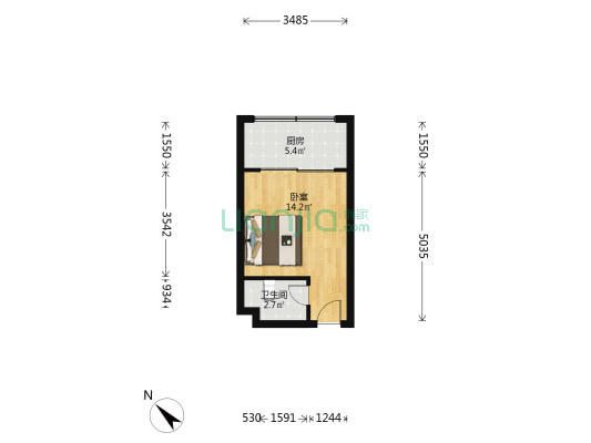 时代阳光公寓 1室0厅1卫 34平方