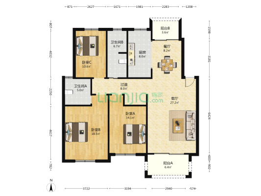 海景风情 3室2厅2卫 133平方