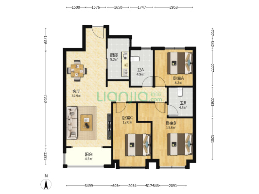 融创都会中心(南区) 3室1厅2卫 118平方
