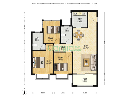 五矿澜悦溪山 3室1厅2卫 106平方