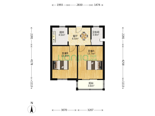 中紫小区 2室1厅1卫 69平方