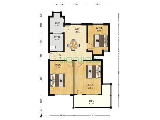 人民西路28号 3室1厅1卫 86平方