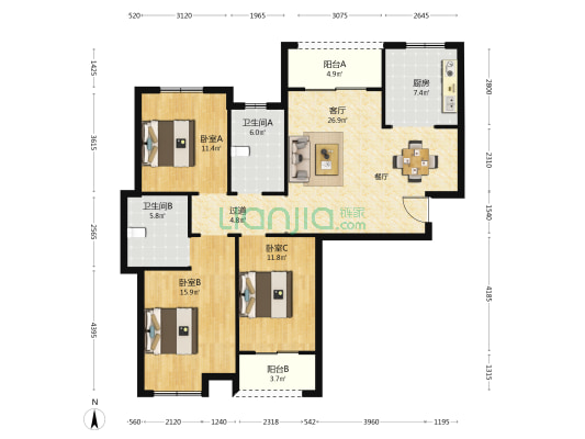 沐春歌  3室1厅2卫 130平方