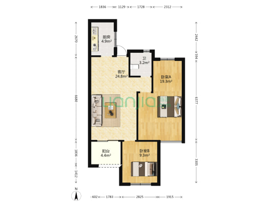 颍新安置区1期 2室1厅1卫 93平方