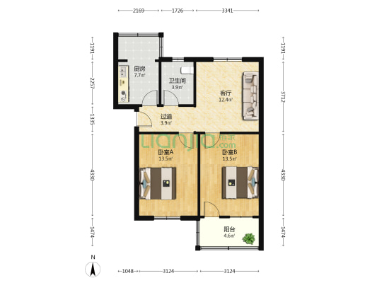 花园山10号 2室1厅1卫 71平方