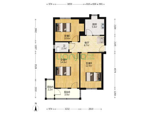 自行车小区南区 3室1厅1卫 72平方