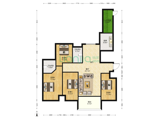 皇庭美域 4室1厅2卫 156平方