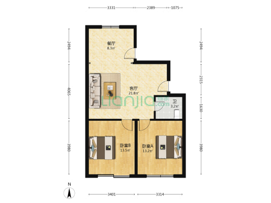 富贵苑(安轻路) 2室2厅1卫 82平方