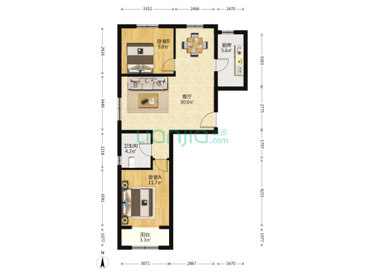 首创·美澜湾E区 2室1厅1卫 89平方