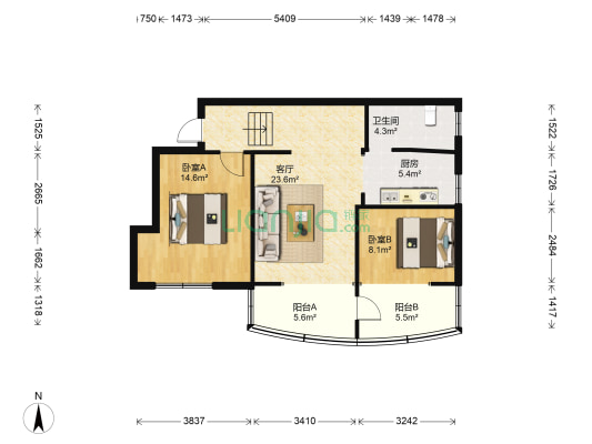 裕江花苑 2室1厅1卫 87平方