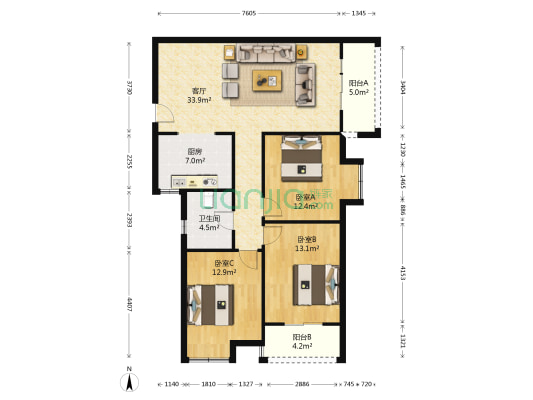 升龙天汇七号院 3室1厅1卫 120平方