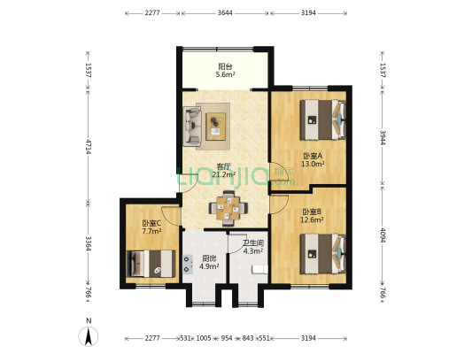 市政局宿舍 3室1厅1卫 80平方