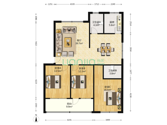 工行小区(六一路) 3室1厅2卫 122平方