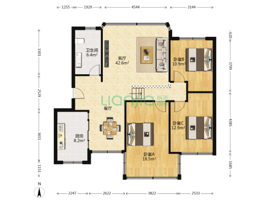 神龙小区 3室1厅1卫 124平方
