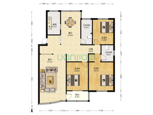 官河路 3室2厅2卫 149平方