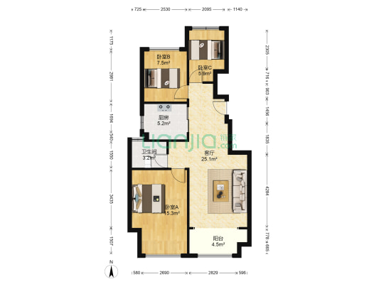 金辉正荣花漫四季 3室1厅1卫 86平方