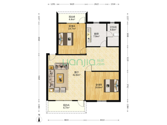 红书街 2室1厅1卫 116平方