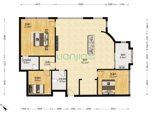 时代名仕楼 3室1厅2卫 160平方