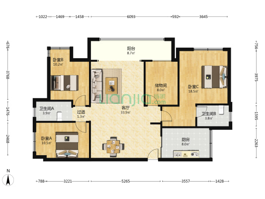 洺悦城宸悦 3室1厅2卫 132平方