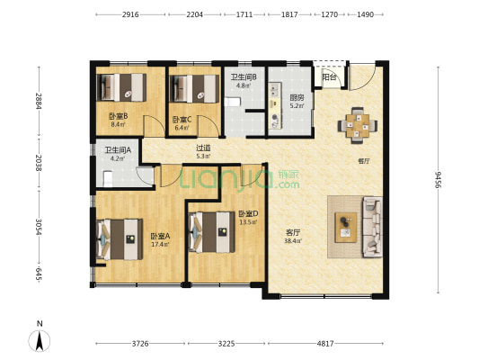 和达·上城 4室1厅2卫 144平方