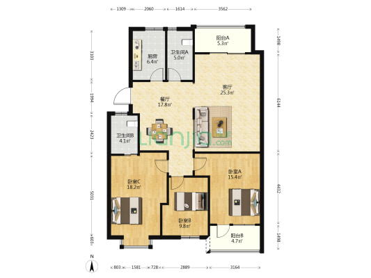 景苑 3室2厅2卫 127平方