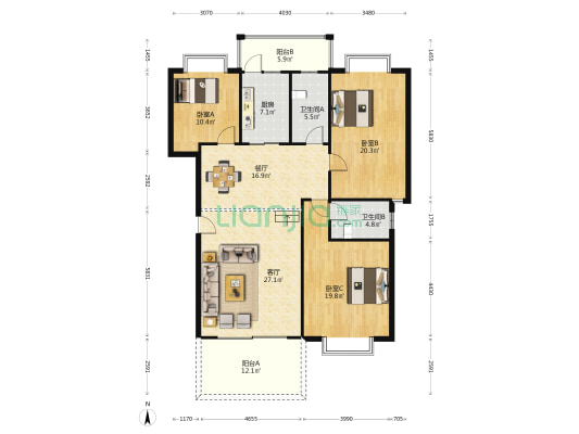 名仕园 3室2厅2卫 149平方