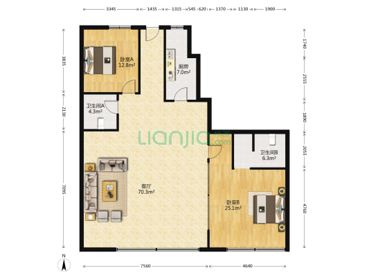 盈泰SOMO 2室1厅2卫 158平方