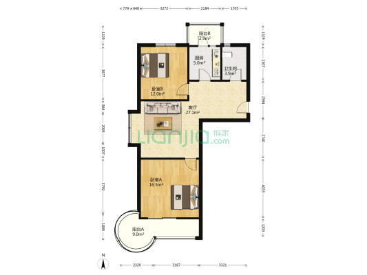 郑庄府邸B区 2室1厅1卫 103平方