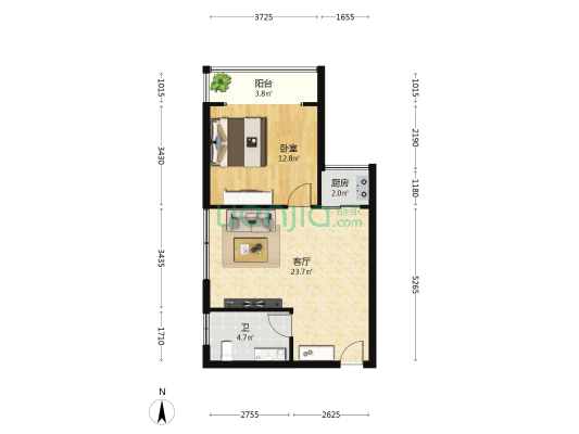 珍珠裕苑二期 1室1厅1卫 60平方
