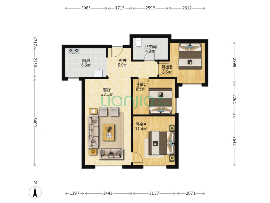 融创臻园二期 3室1厅1卫 99平方