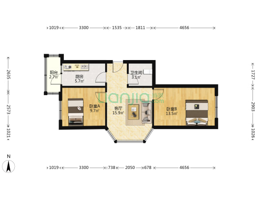 旭辉苑 2室1厅1卫 74平方