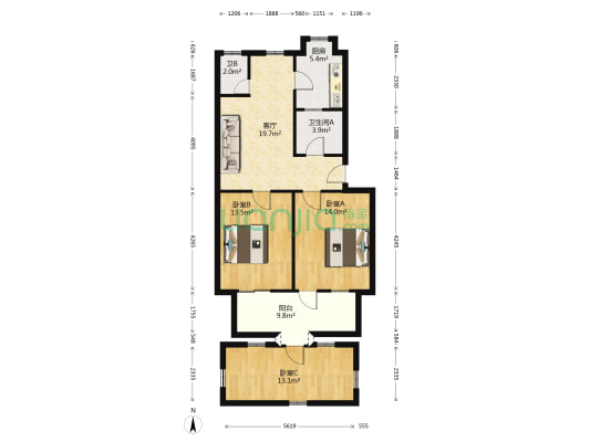 樊城区委家属院 3室1厅2卫 81平方