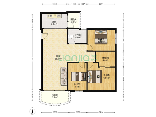 置宏花园第三小区 3室1厅1卫 110平方