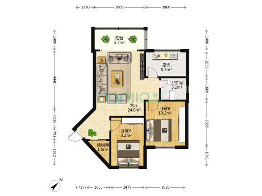 船房小区B区 2室1厅1卫 66平方