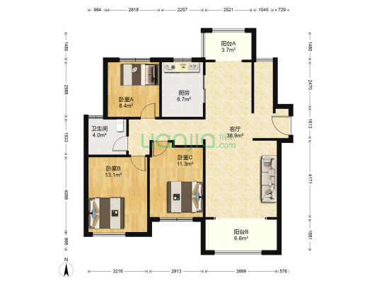 中南世纪城瑞城 3室1厅1卫 122平方