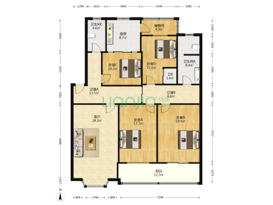 棉三生活区（广安园） 4室1厅3卫 171平方