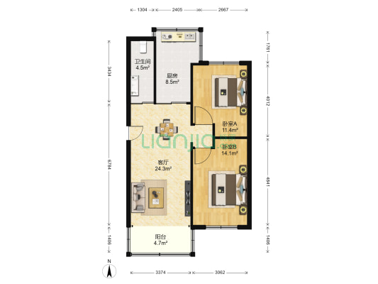 省纪委、省物资公司家属院 2室1厅1卫 74平方