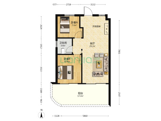 兆信金悦湾 2室1厅1卫 63平方