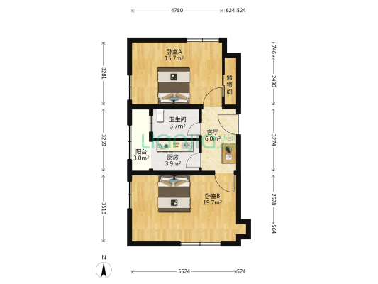 酒仙桥十街坊 2室1厅1卫 73平方