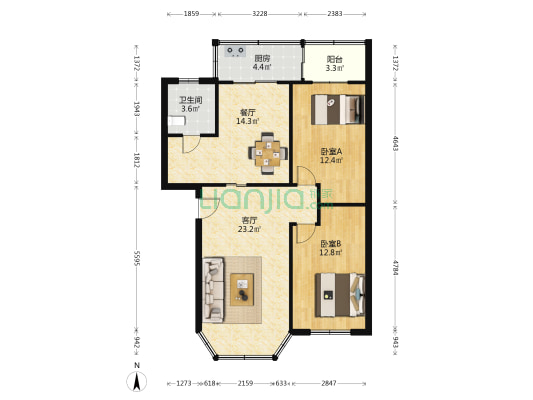 迎春里兴盛楼 2室2厅1卫 88平方