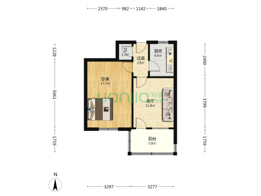 建筑机械厂宿舍 1室1厅1卫 51平方