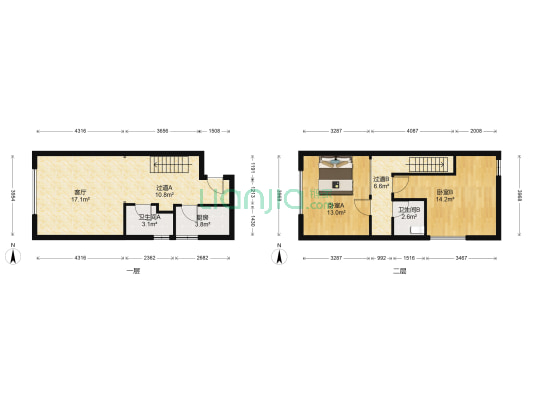 瑞竹大厦 2室1厅2卫 59平方