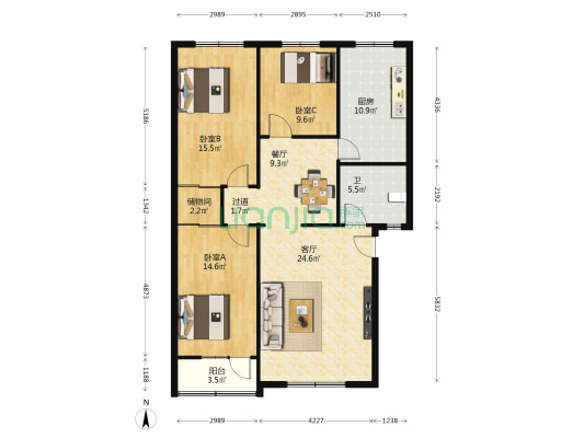 通安街幸福家园 3室2厅1卫 120平方