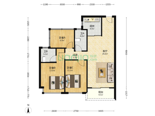 碧桂园潼湖凤鸣湾花园 3室1厅2卫 96平方